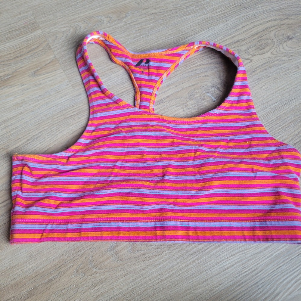 ProSpirit Women Sports Bra XL Pink Orange Striped Cotton Racerback Activewear
